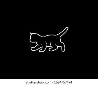 Kitten Silhouette on Black Background. Isolated Vector Animal Template for Logo Company, Icon, Symbol etc