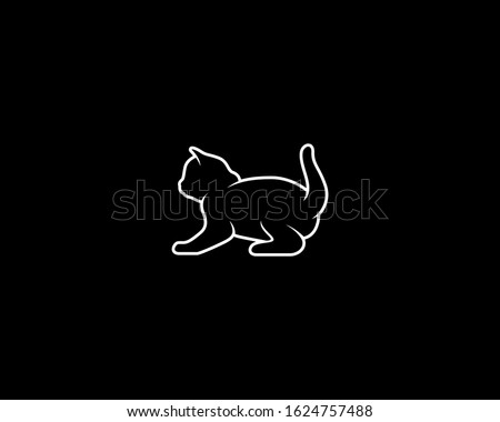 Kitten Silhouette on Black Background. Isolated Vector Animal Template for Logo Company, Icon, Symbol etc