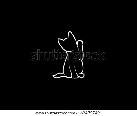 Kitten Silhouette on Black Background. Isolated Vector Animal Template for Logo Company, Icon, Symbol etc