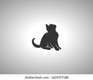 Kitten Silhouette on White Background. Isolated Vector Animal Template for Logo Company, Icon, Symbol etc