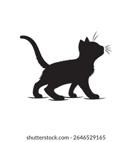 Projeto de ilustração plana do vetor da silhueta do gatinho