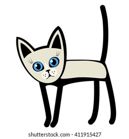 Kitten. Simple drawing. Flat. Black and white.
