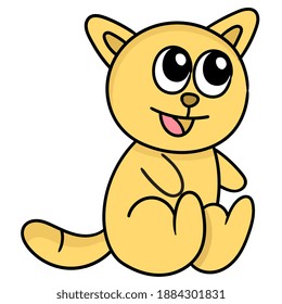 kitten sitting cute laughing happily, doodle icon image. cartoon caharacter cute doodle draw