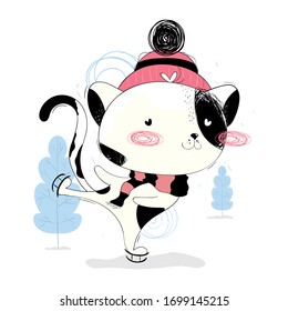 Patinaje sobre gatitos con sombrero y fondo con árboles