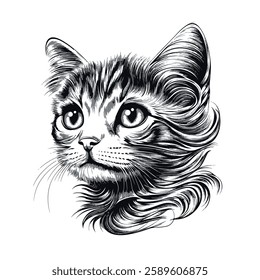 Kitten sketch black and white engraving drawing. 3 colors EPS 10 vector illustration