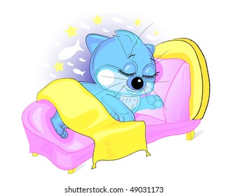 kitten sleeping on the bed
