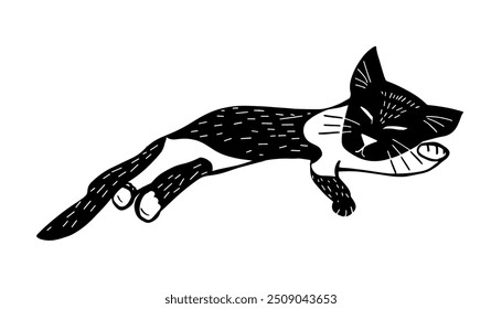 Kitten sleeps graphics. Simple children's drawing. hand drawing. Not AI, Vector illustration
