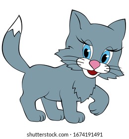 Kitten standing with a raised paw