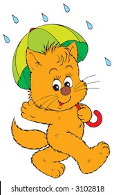 Kitten with umbrella
