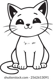 Kitten vector illustration. Black and white outline cat coloring book or page for children