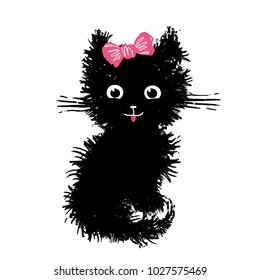 kitten, vector illustration, hand-drawn cute fluffy funny cat.