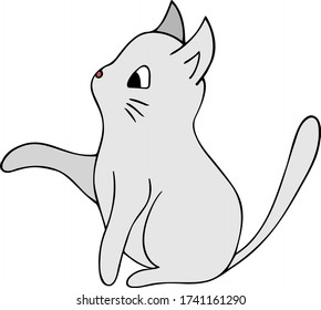 
Kitten. White color. Colored vector illustration. Isolated background. Cartoon style. Lovely pet. A purring creature with a mustache. Fluffy animal. The tail is up. Hand drawing. Idea for web design.