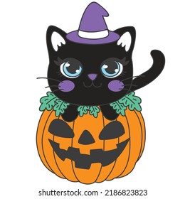 KITTEN CON UN SOMBRERO EN LA PARTE SUPERIOR DE UN PUMPKIN