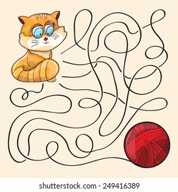 Kitten And Wool Ball  - Maze Game - vector