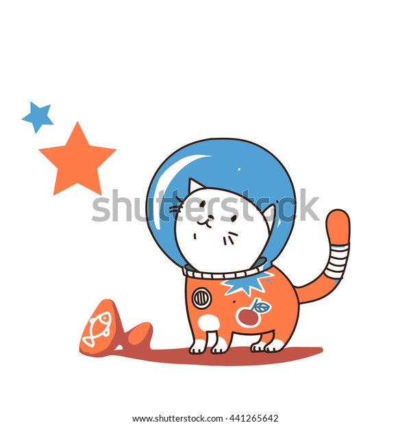 Kitten-astronaut. Vector\
hand-drawn\
sketch.