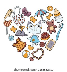 Kitten-girl, accessories and toys for cats, cat food.