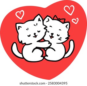 Kittens boy and girl hug against the background of a heart