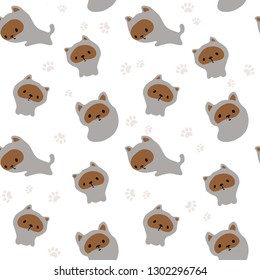 Kittens with brown muzzle play. On a white background. Seamless pattern.