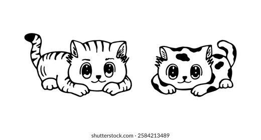 Kittens are cute. Vector stock illustration eps10. Outline, hand drawn.