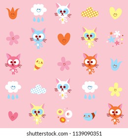 kittens flowers hearts clouds
