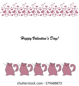 Kittens Lovers. Red cat on a white background for valentines card for the Day of Lovers, a declaration of love. Vector illustration