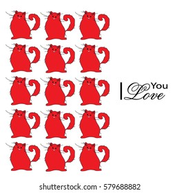 Kittens Lovers. Red cat on a white background for valentines card for the Day of Lovers, a declaration of love. Vector illustration