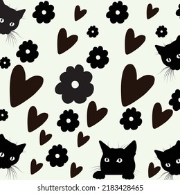 kittens pattern with flower on white background.  