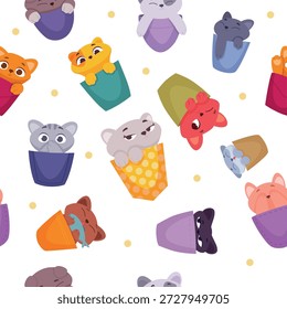Gatitos en bolsillos. fondo sin fisuras con lindos gatos pequeños