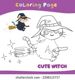 Kittens and puppies in Halloween costumes. printable coloring page for toddlers. Cute Halloween illustration. Vector outline for coloring page.