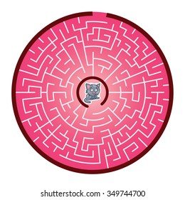 Kitten's Round Maze Game (help the lost kitten find its way out of the maze - Maze vector puzzle)