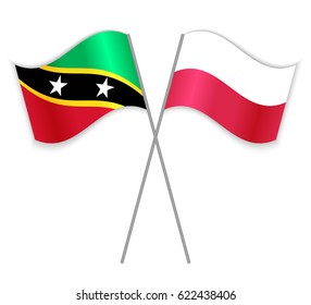 Kittitian and Polish crossed flags. Saint Kitts and Nevis combined with Poland isolated on white. Language learning, international business or travel concept.