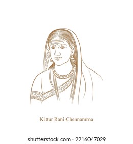 kittur rani chennamma portrait vector line drawing