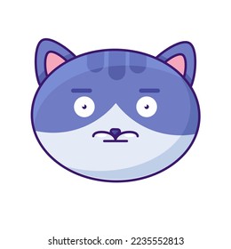 Kitty astonished expression funny emoji vector. Cat domestic animal with wide opened eyes feeling shock or confuse. Comic smile embarrassed or surprised emotion. Emoticon flat cartoon illustration