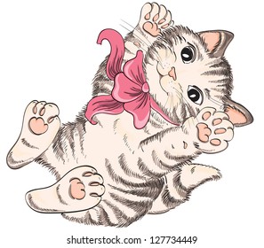 Kitty with bow. Vector hand drawing