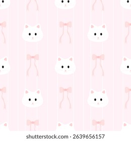 Kitty Cat bow  on pink background,fabric pattern , gift wrapping paper , seamless pattern 