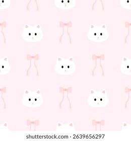 Kitty Cat bow  on pink background,fabric pattern , gift wrapping paper , seamless pattern 