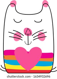 Kitty cat cartoon character vector illustration with pink heart good for Valentine's Day graphics