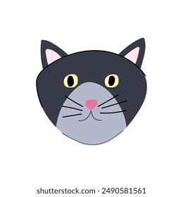 kitty cat face cartoon. tabby surprise, food black, gray clipnature kitty cat face sign. isolated symbol vector illustration