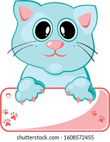 Kitty cat holding blank banner. Vector illustration