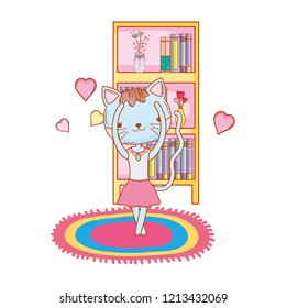 kitty cat lay down cartoon