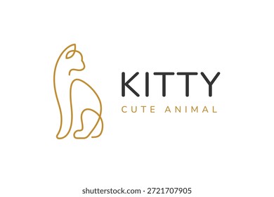 Kitty Cat Line Logo Icon Design. Niedliche Tier-Umriss kombiniert mit minimalen Haustier-Konzept-Symbol für Haustier-Shop Veterinär-und Marken-Identity-Logo