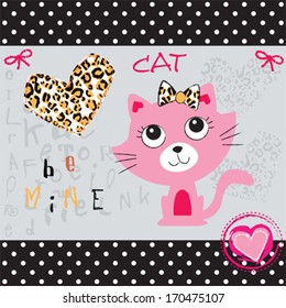 kitty cat love happy valentine invitation card vector illustration