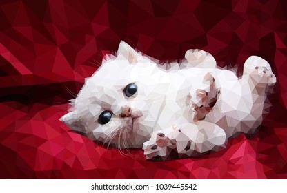 Kitty Cat Low Poly Red White Cute Sweet Wallpaper Background