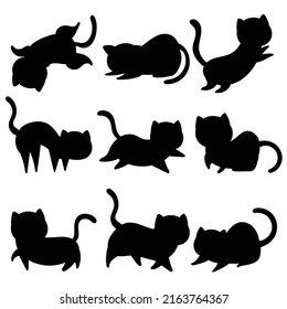 Kitty cats cartoon silhouette in flat style