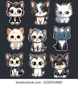 Vector de paquete de pegatinas para gatos Kitty