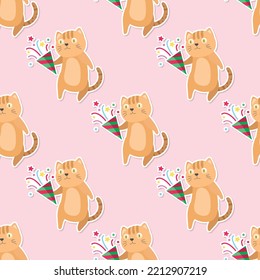 kitty and Christmas cartoon seamless pattern