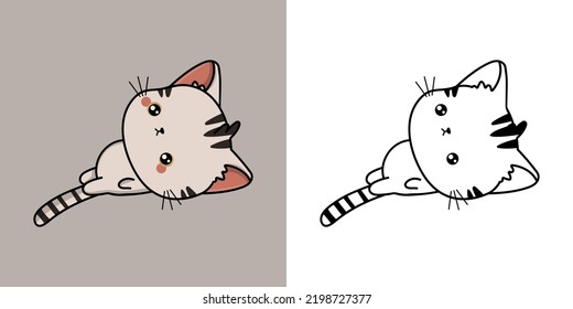 Kitty Clipart for Coloring Page and Multicolored Illustration. Adorable Clip Art American Shorthair Cat. Vector Illustration of a Kawaii Animal for Coloring Pages, Prints for Clothes, Stickers, Baby S