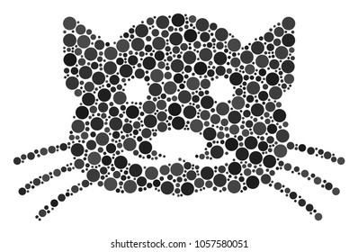Kitty collage of dots in different sizes and color tones. Circle dots are organized into kitty vector illustration. Vector illustration.