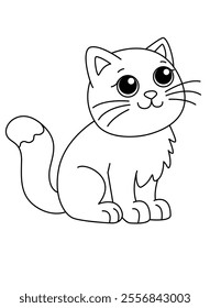 Kitty, cute simple children's drawing - vector linear picture for coloring. Outline. Kitten with big eyes, pet for coloring. Cat