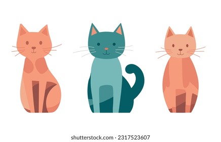 Kitty cute vector flat set, cat day design elements, isolated on white, vet sticker collection, pet cartoon collection